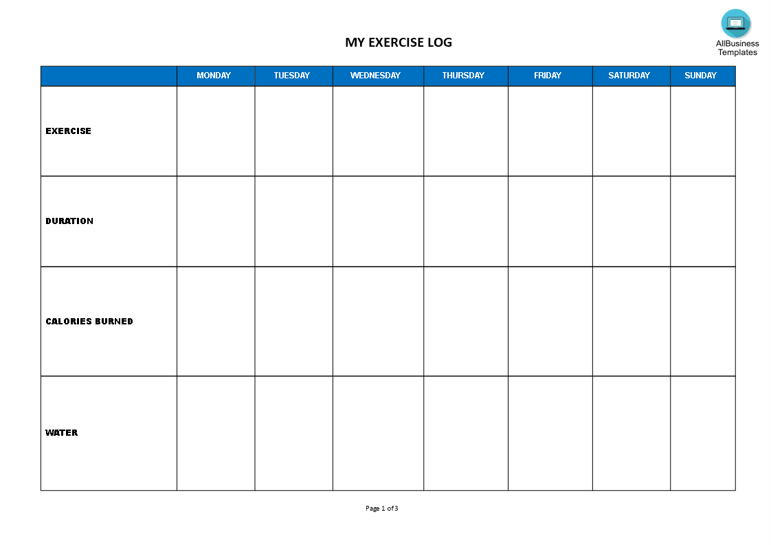 weekly exercise log Hauptschablonenbild