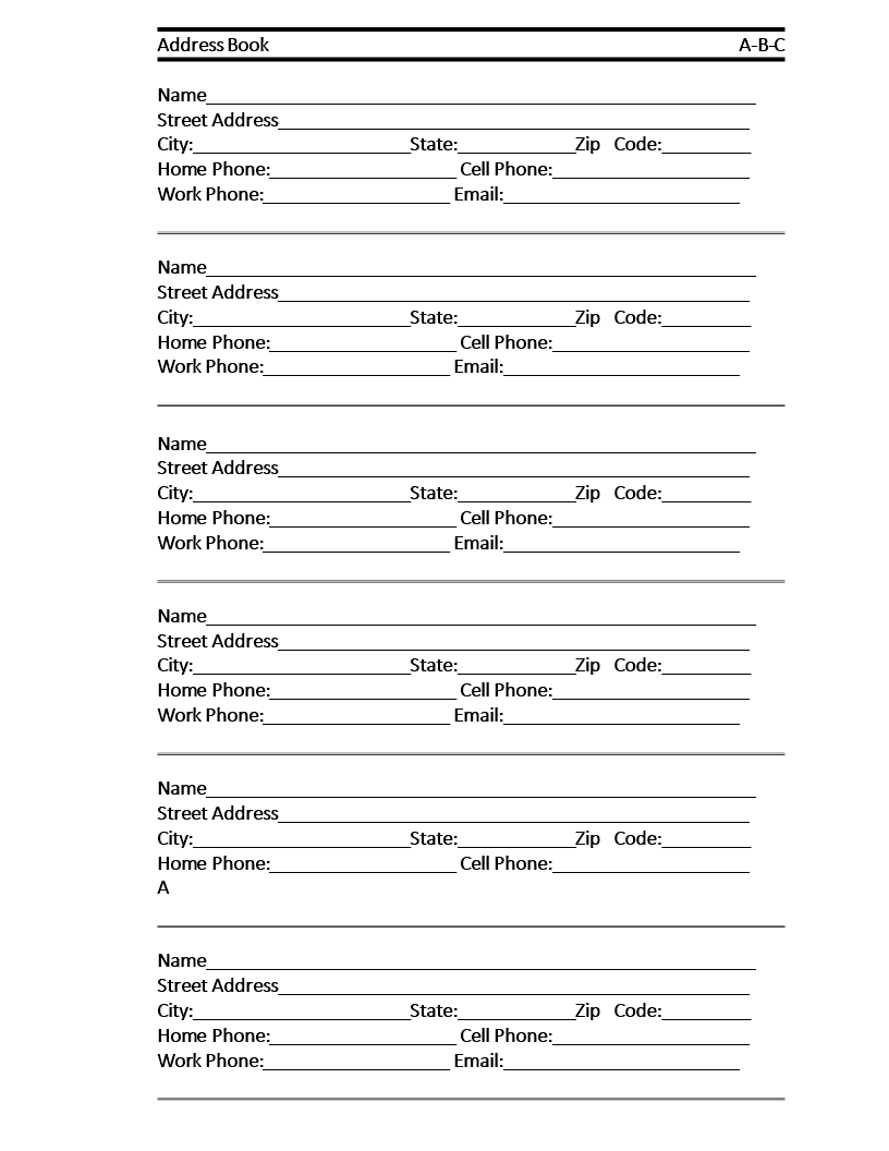 address book format template