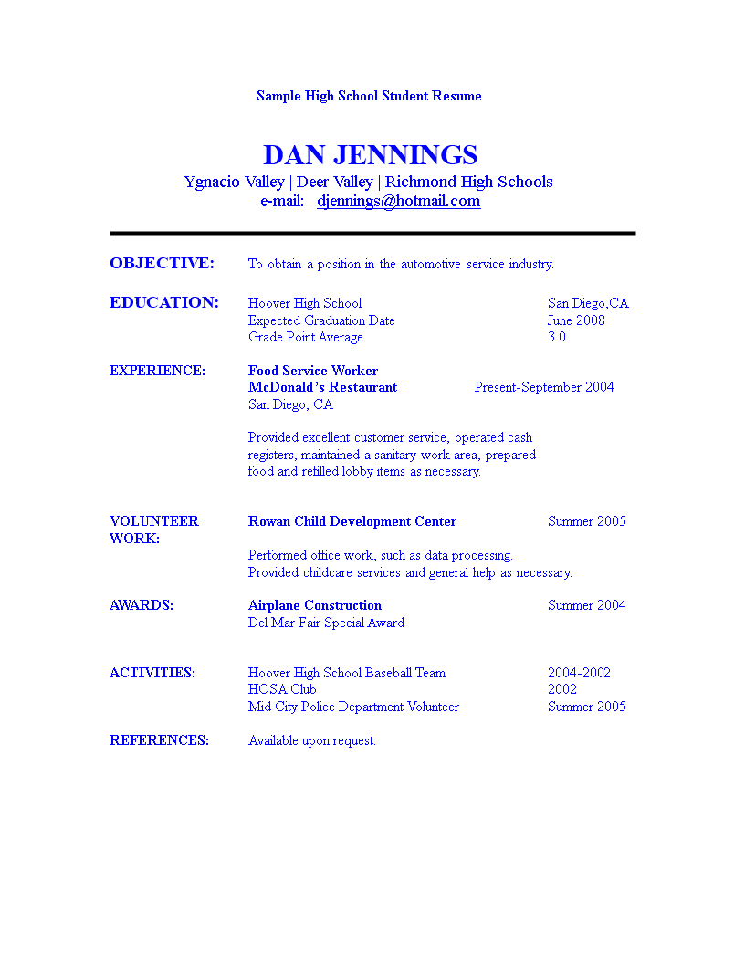 high school graduate student resume sample template