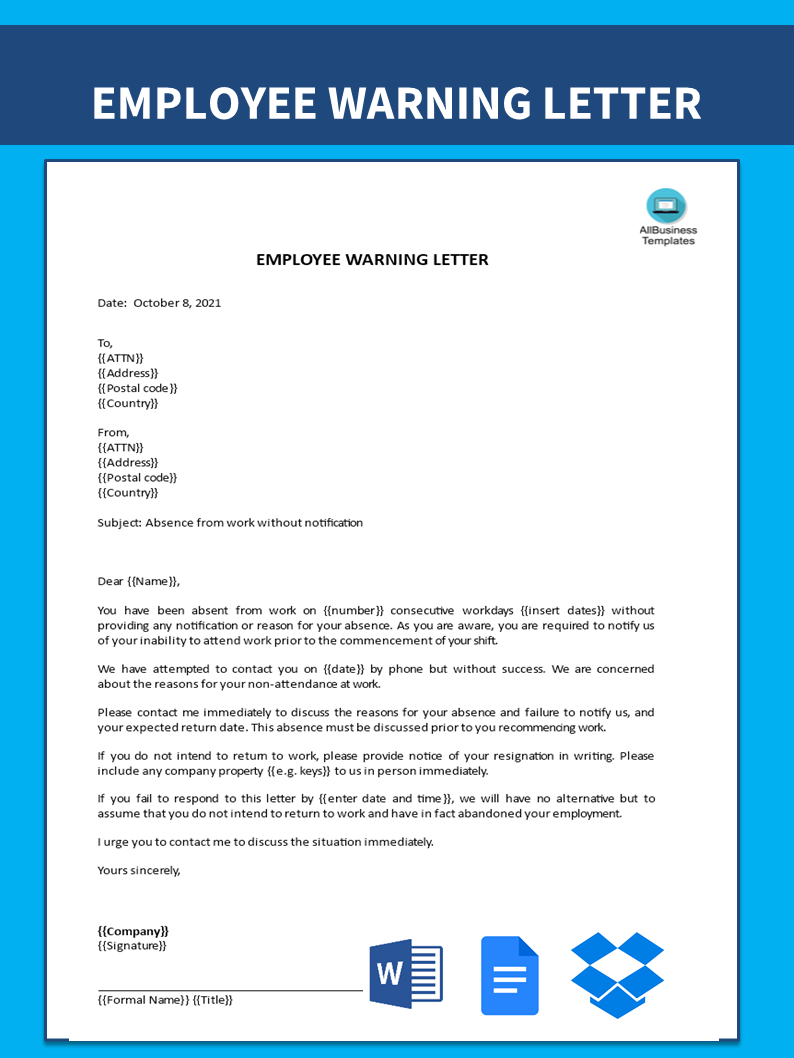 employee warning letter voorbeeld afbeelding 