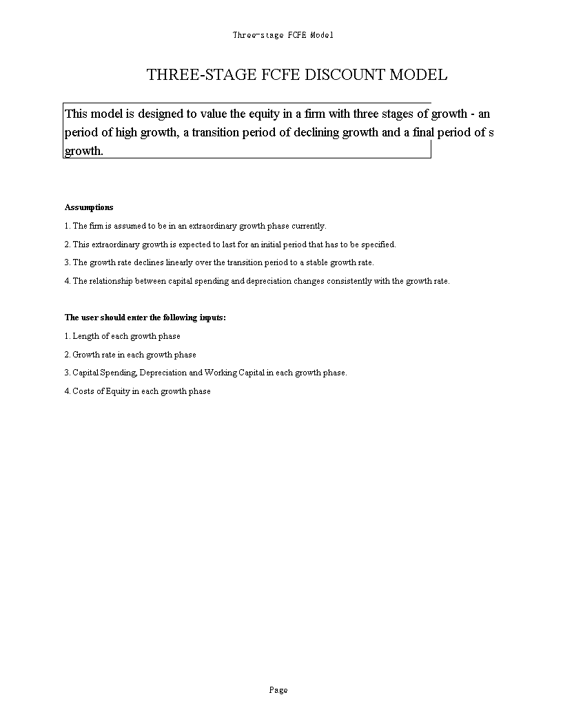 three stage fcfe discount model template