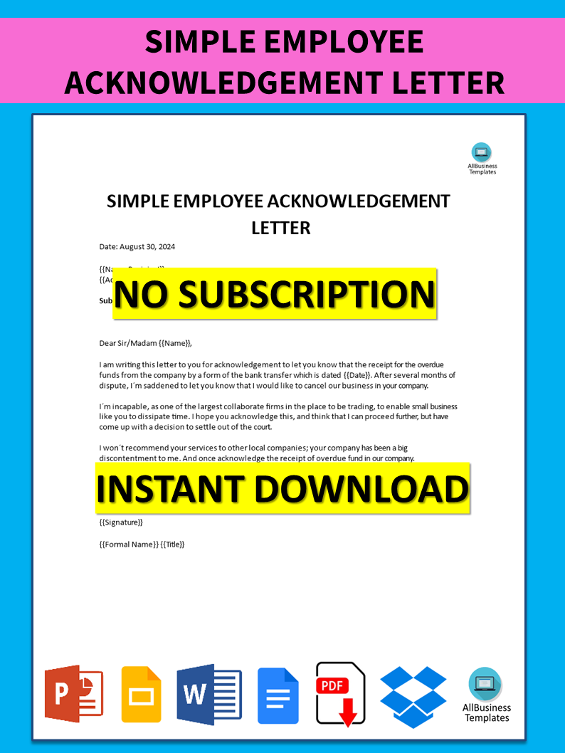 simple employee acknowledgement letter template