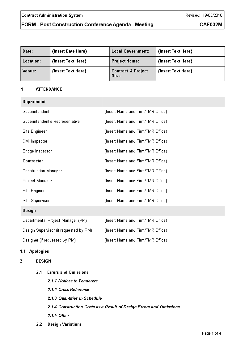 post construction conference meeting agenda plantilla imagen principal