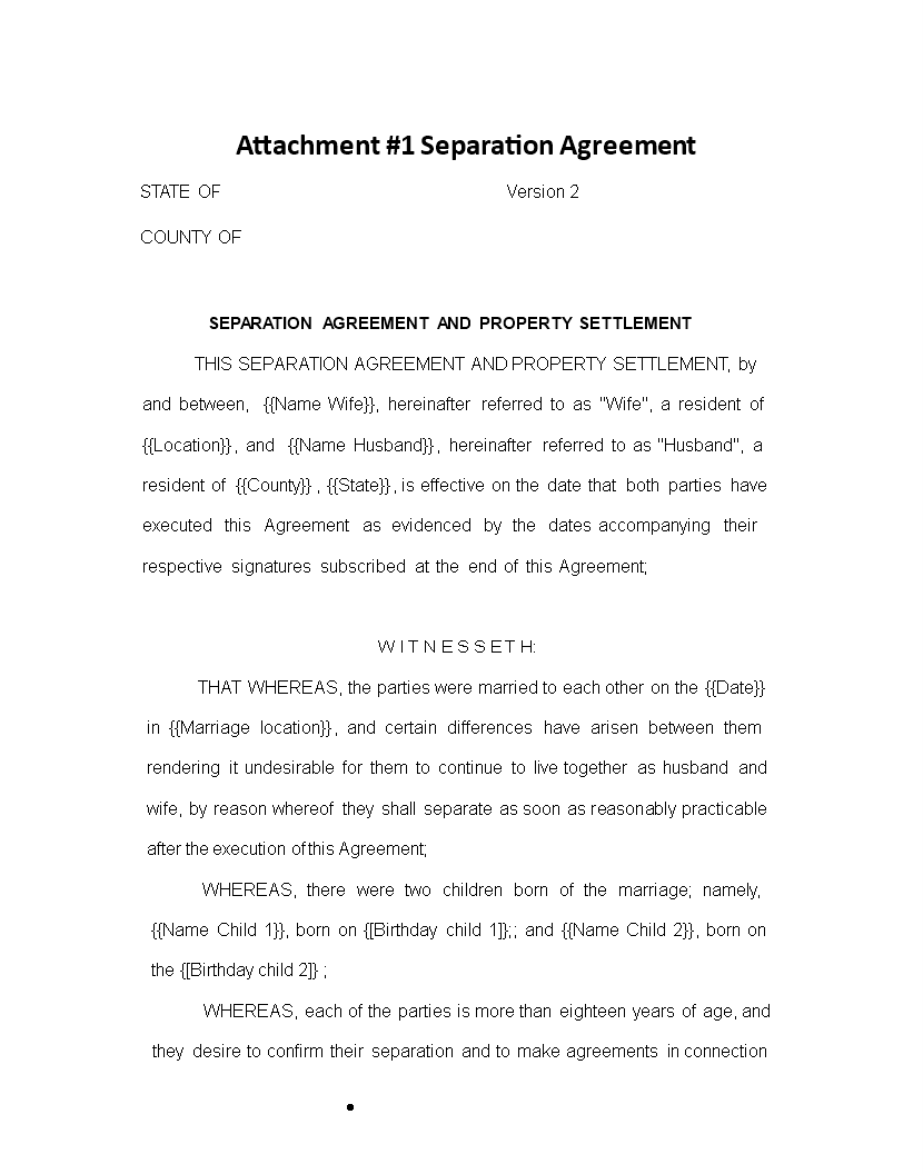 separation agreement property settlement template