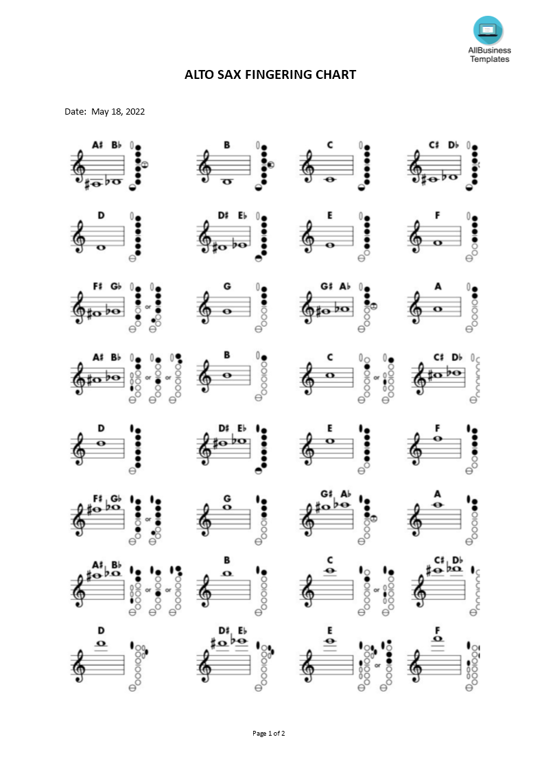 alto sax fingering chart plantilla imagen principal