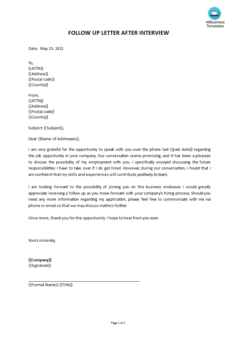 follow up letter after interview voorbeeld afbeelding 