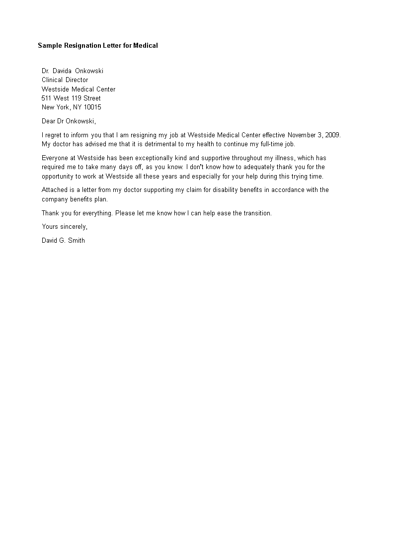 medical resignation letter template