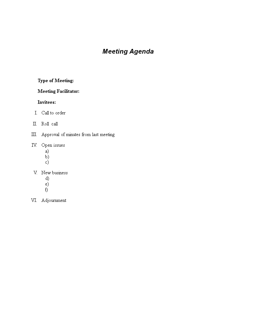 formal agenda in word modèles