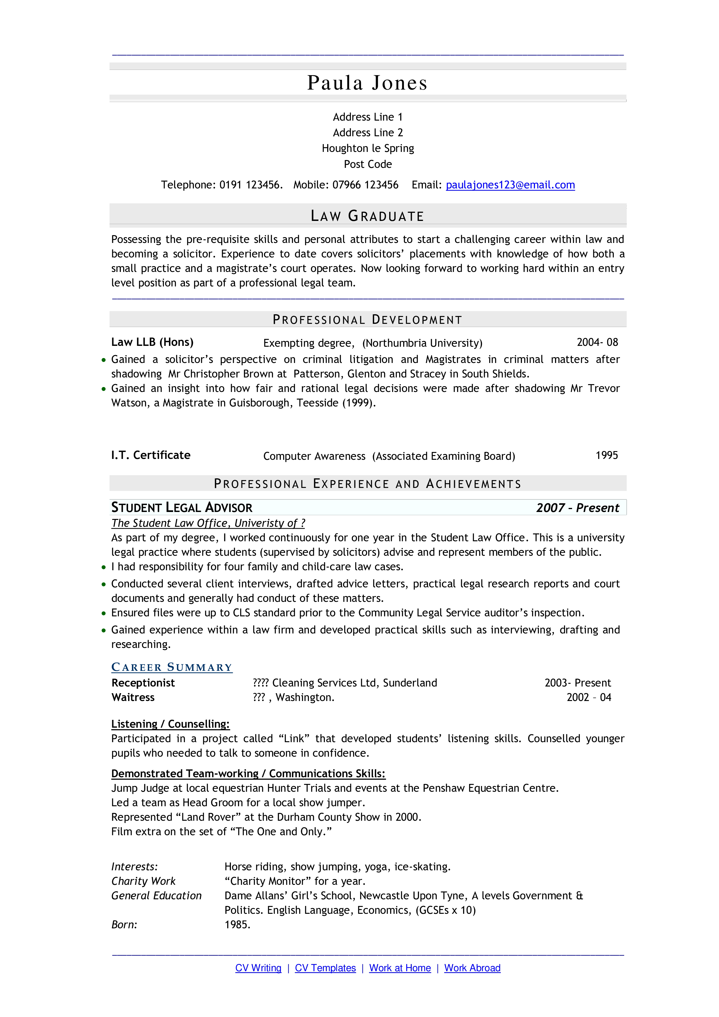 law graduate's resume cv Hauptschablonenbild