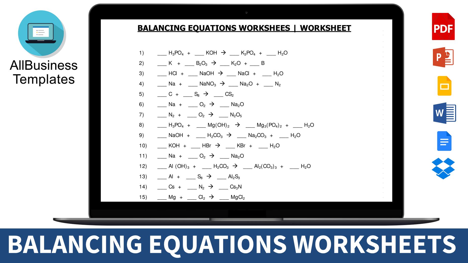 Balancing Equations Worksheet main image