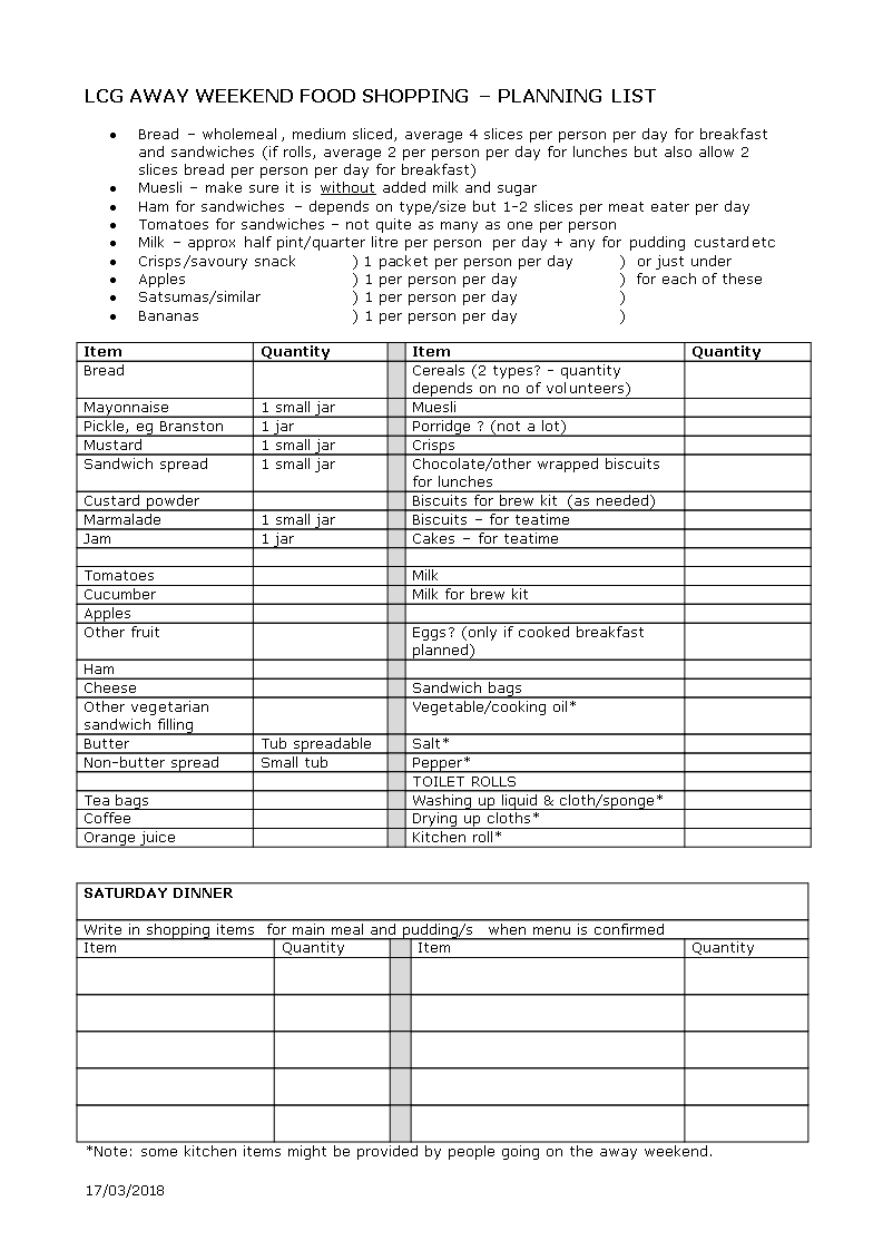 printable food shopping list Hauptschablonenbild