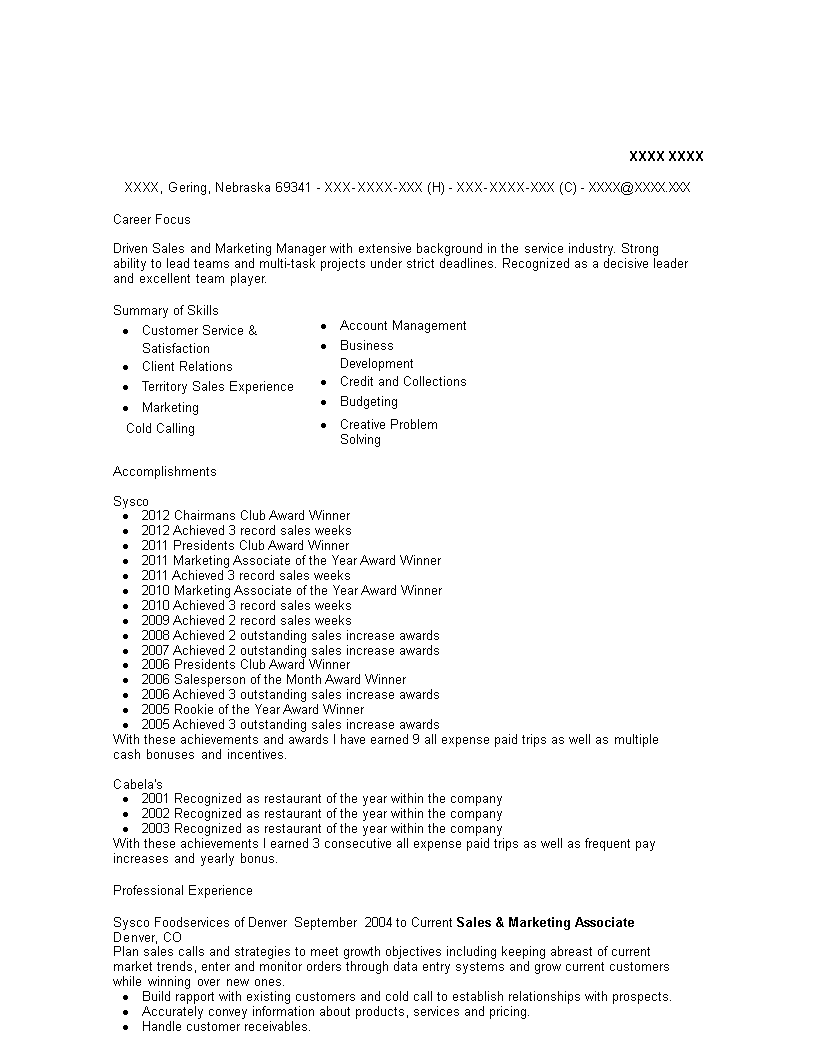 sales and marketing associate resume template