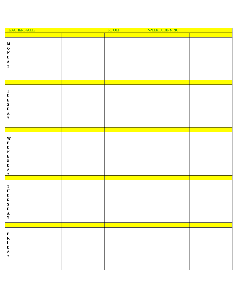 weekly blank lesson plan template