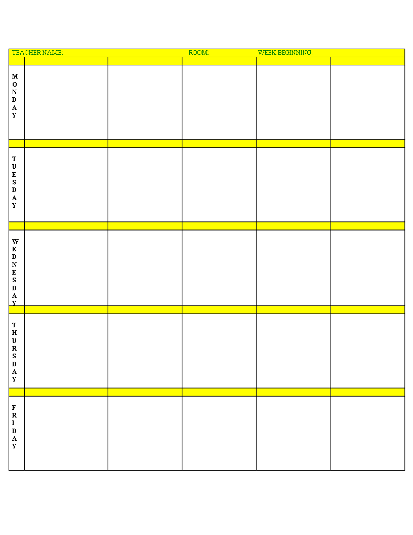 weekly blank lesson plan voorbeeld afbeelding 