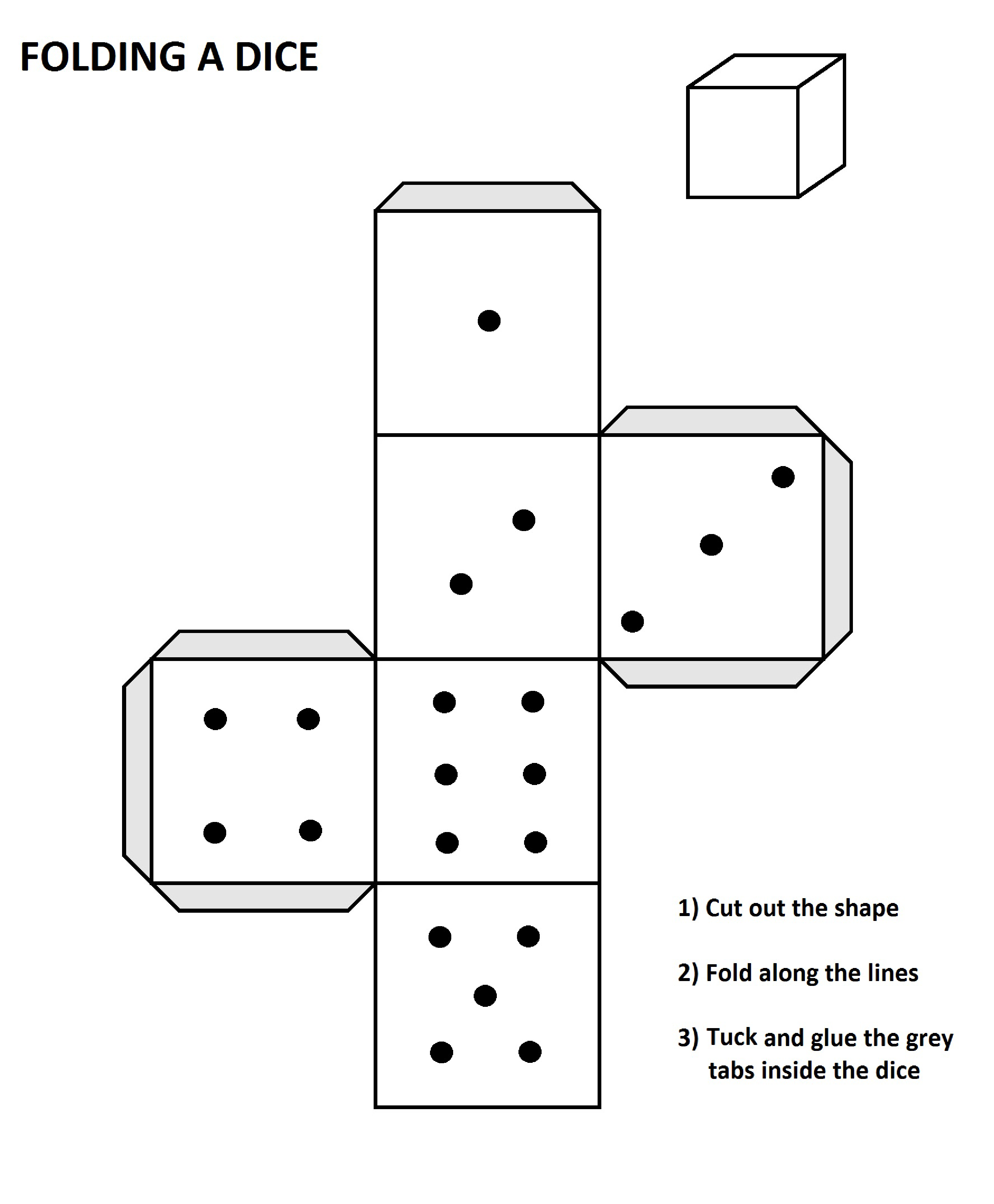 folded dice template Hauptschablonenbild