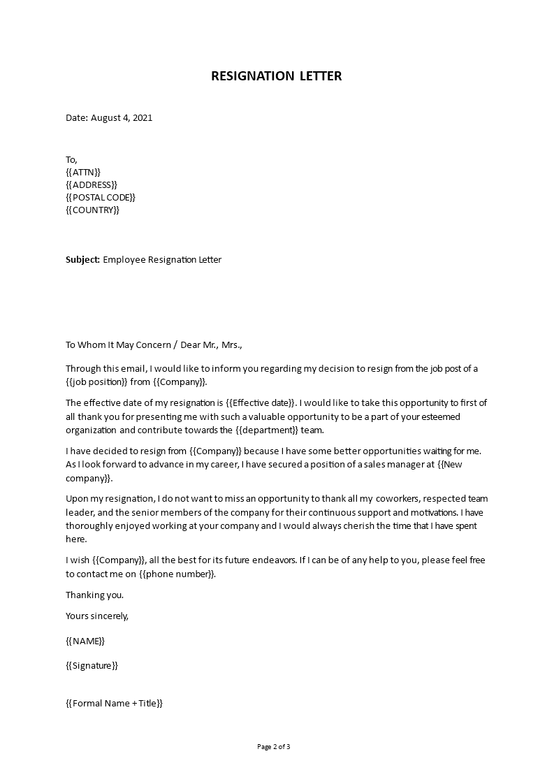 Short Email Resignation Letter main image