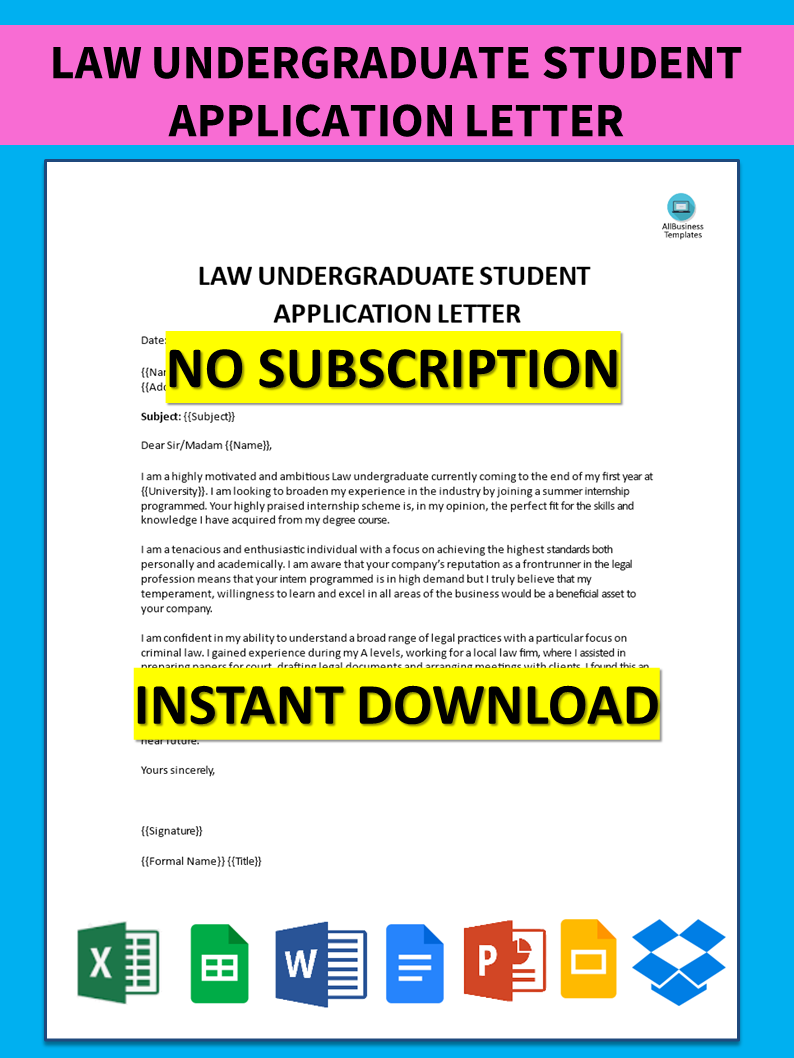 law undergraduate student application letter modèles