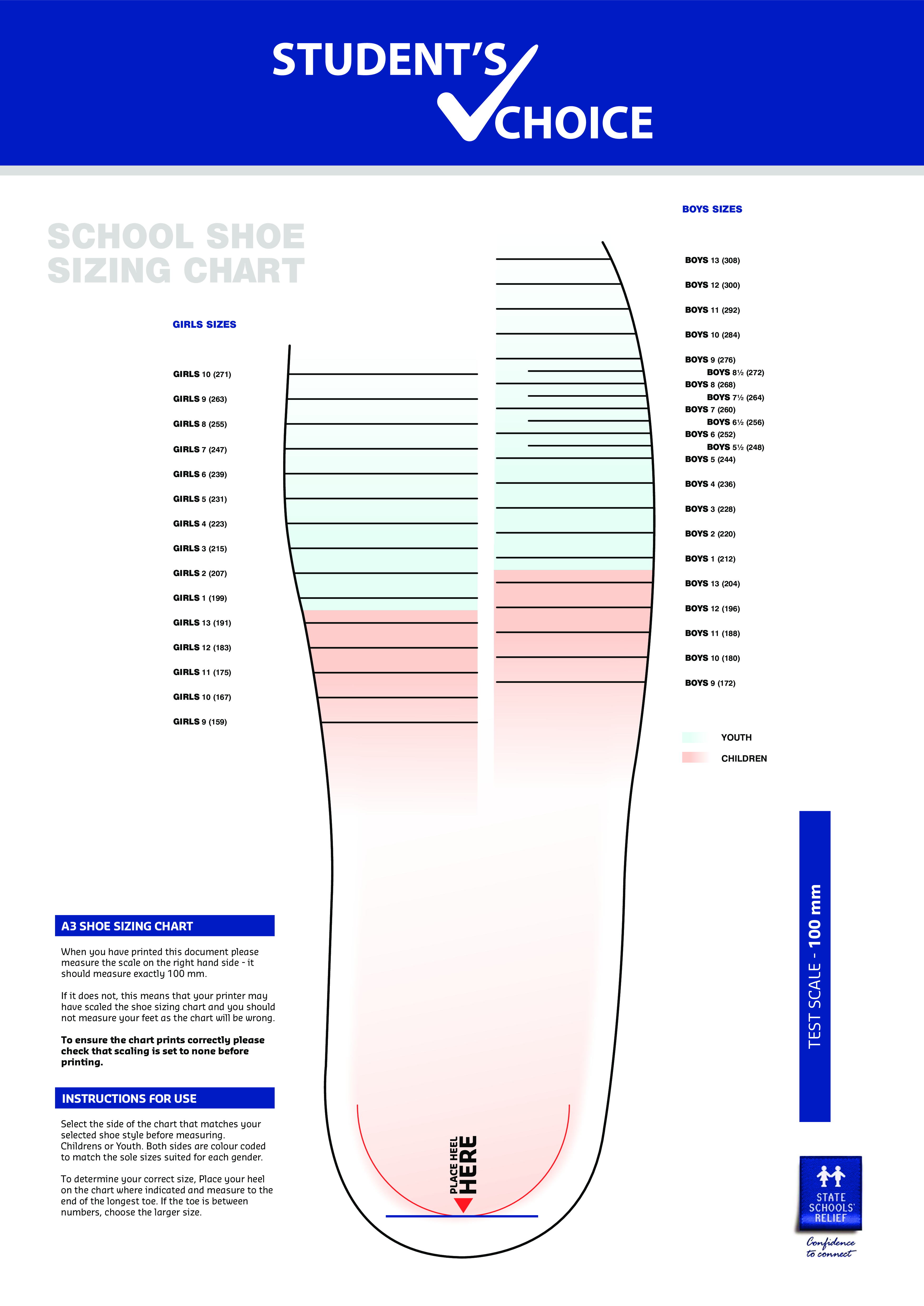 printable school shoe size chart Hauptschablonenbild