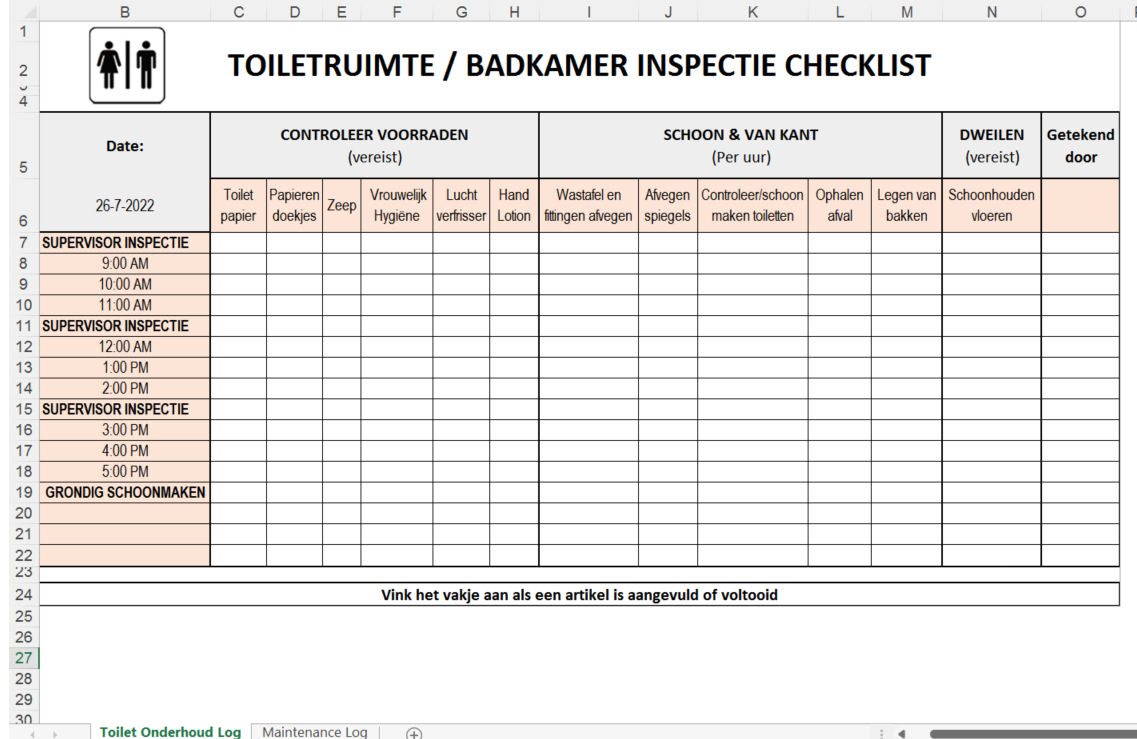 toilet reinigingschecklist template