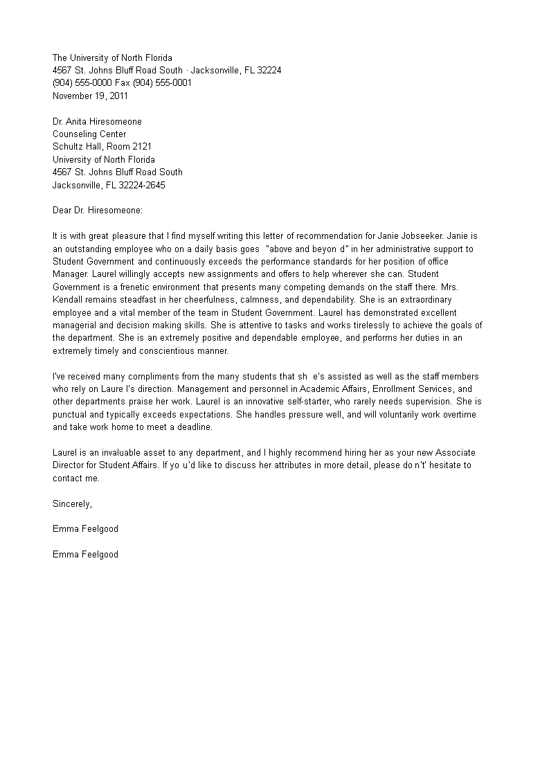 director recommendation letter template