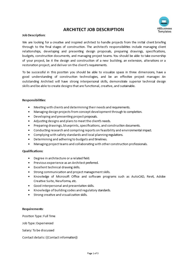 architect job description template