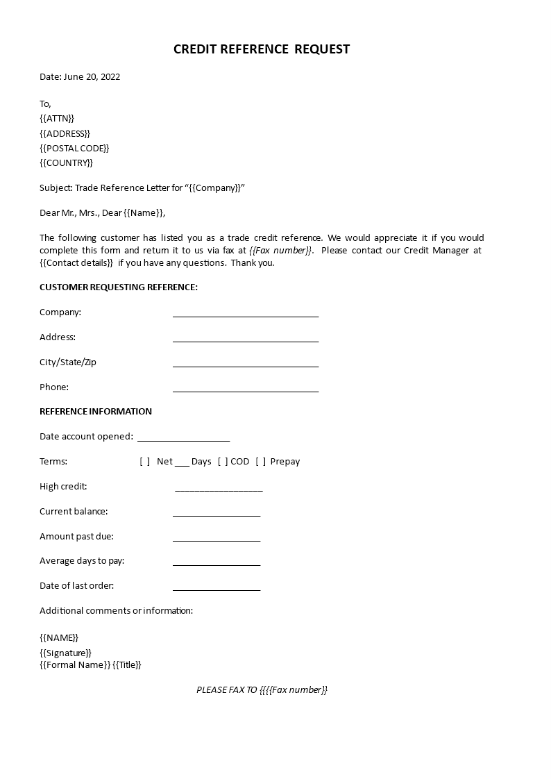 Customer Credit Reference Letter main image