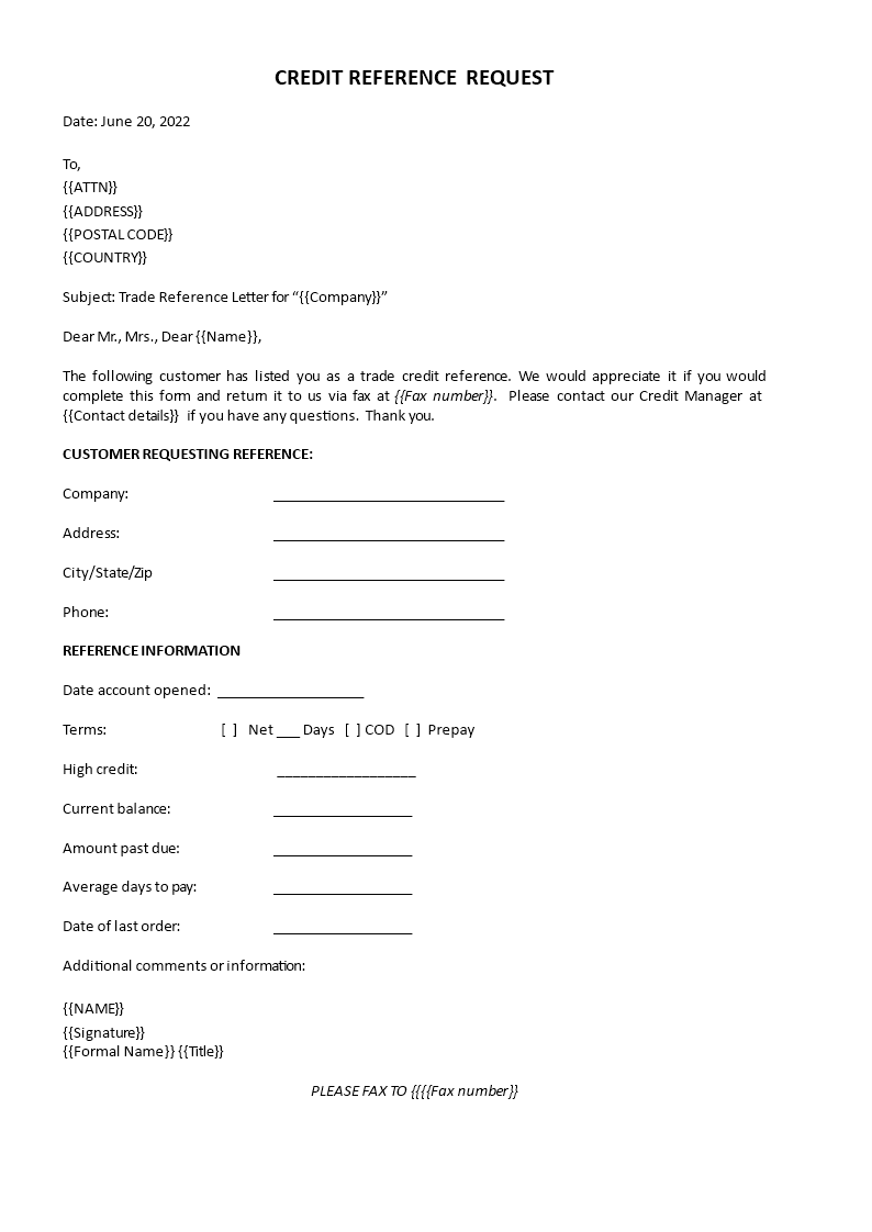 customer credit reference letter modèles