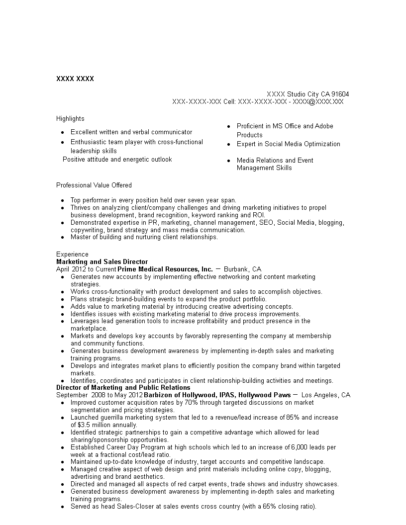 Marketing And Sales Director Resume main image