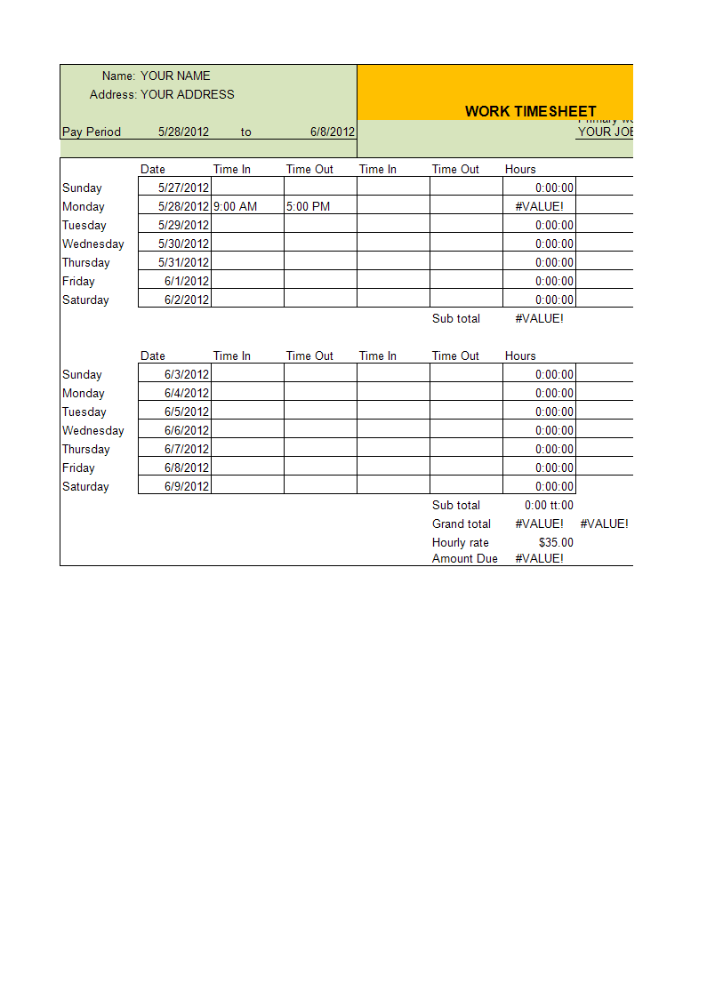 work timesheet excel template