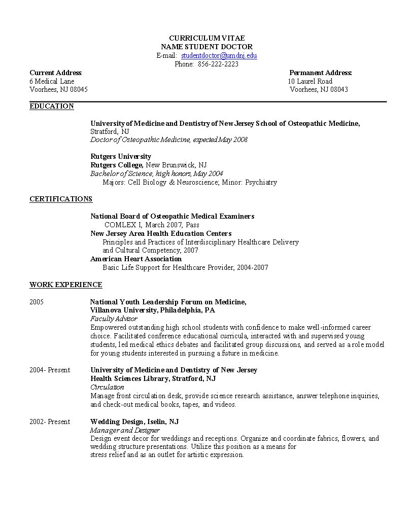 Medical Doctor Cv Template from www.allbusinesstemplates.com