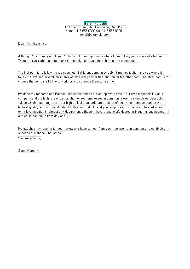 Kostenloses Unsolicited Application Letter Sample