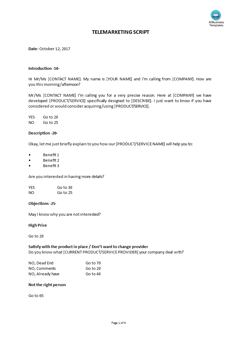 telemarketing script sample template