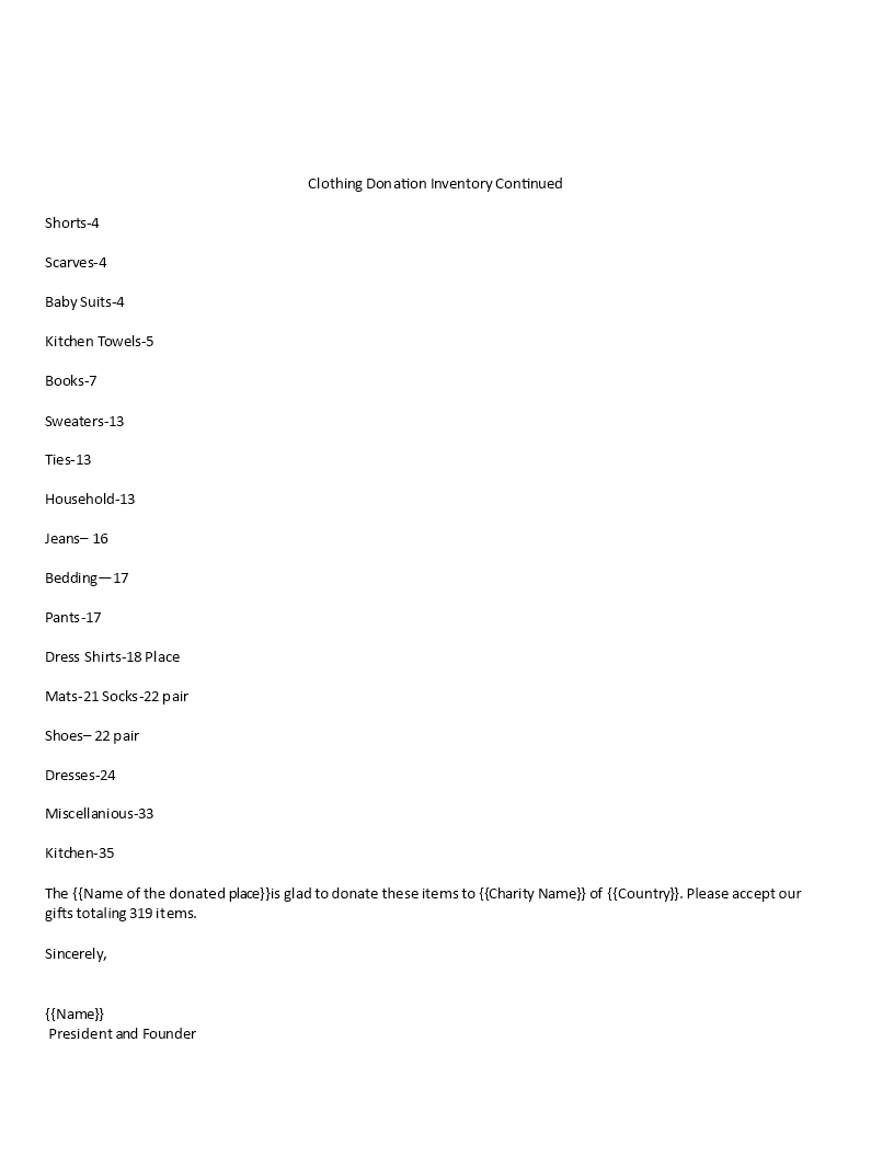 Clothing Donation Inventory | Templates at allbusinesstemplates.com