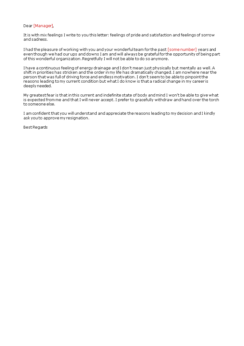 heartfelt resignation letter to manager modèles