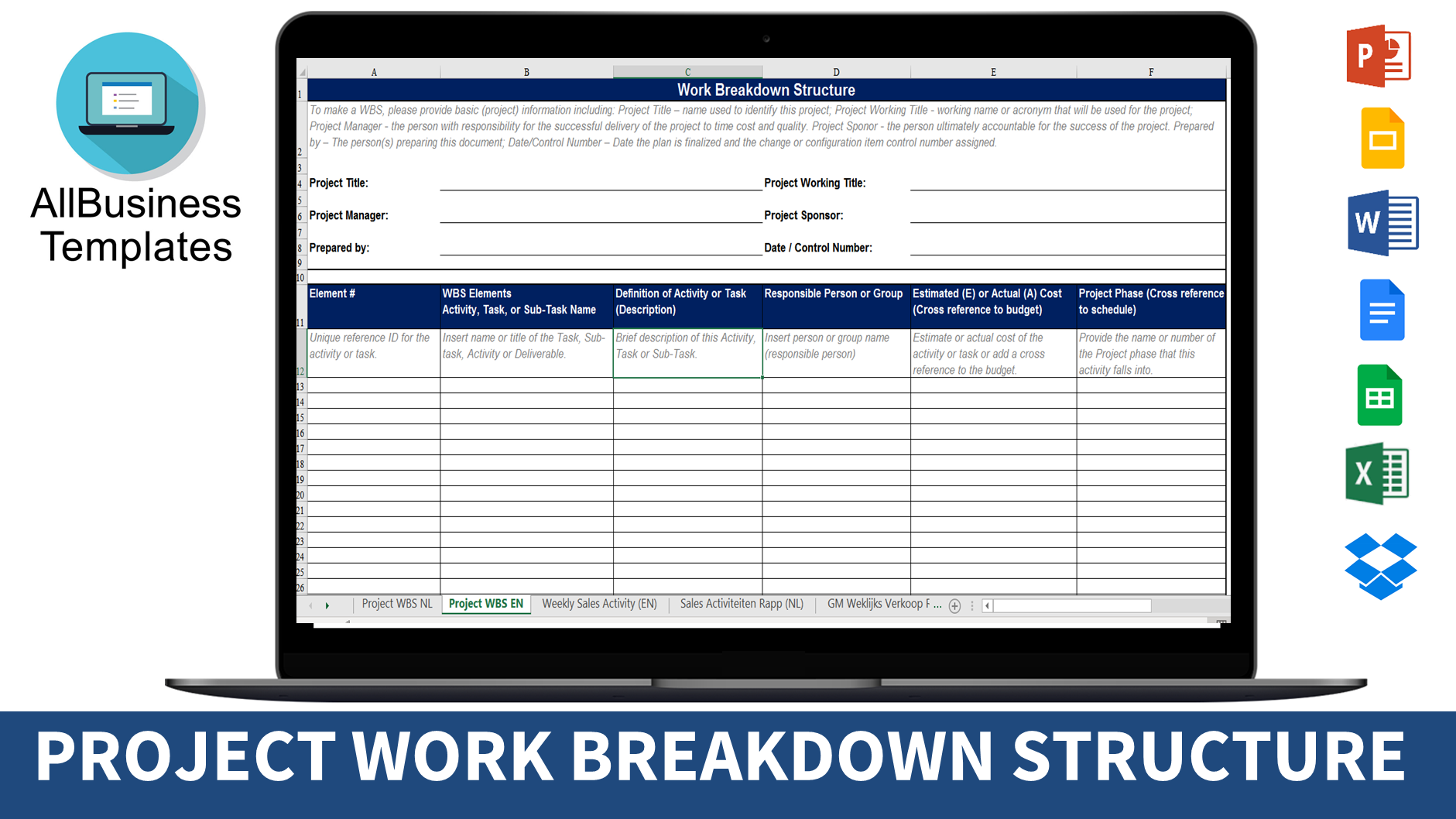 Prima Work Breakdown Structure Table Excel