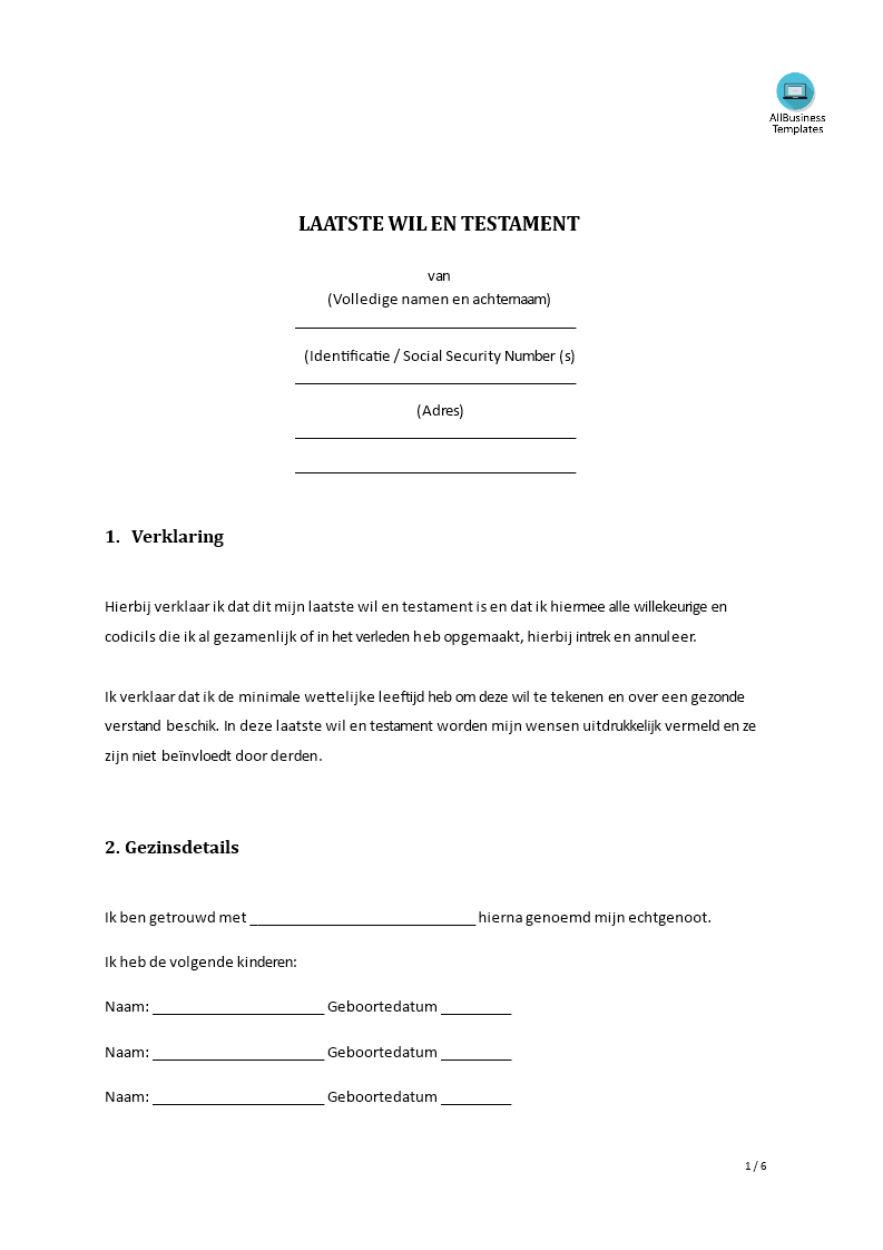 laatste wil & testament template