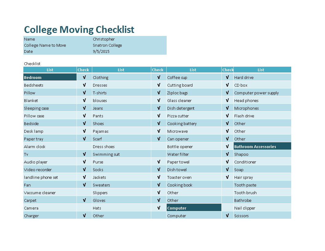 college moving checklist example template