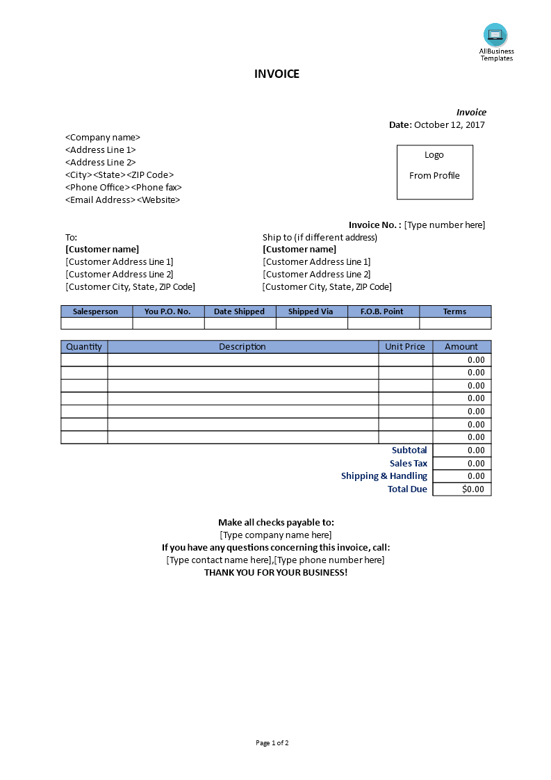 professional invoice template Hauptschablonenbild