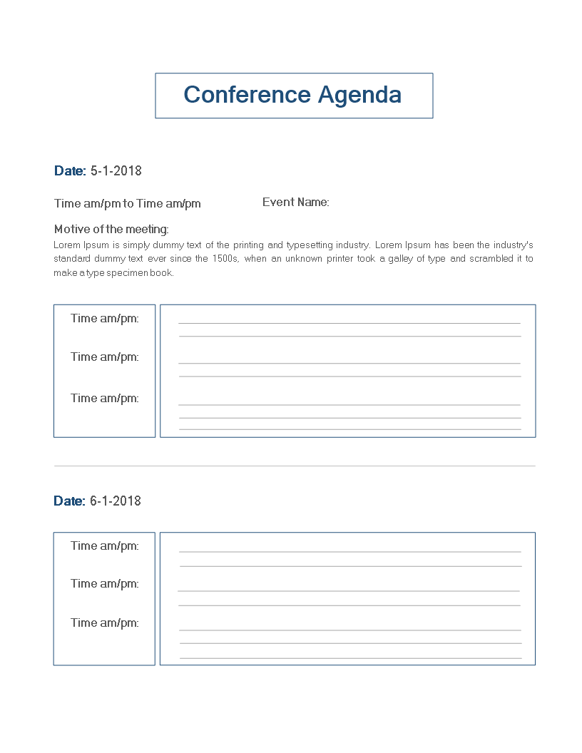 Blank Conference Agenda Template 模板