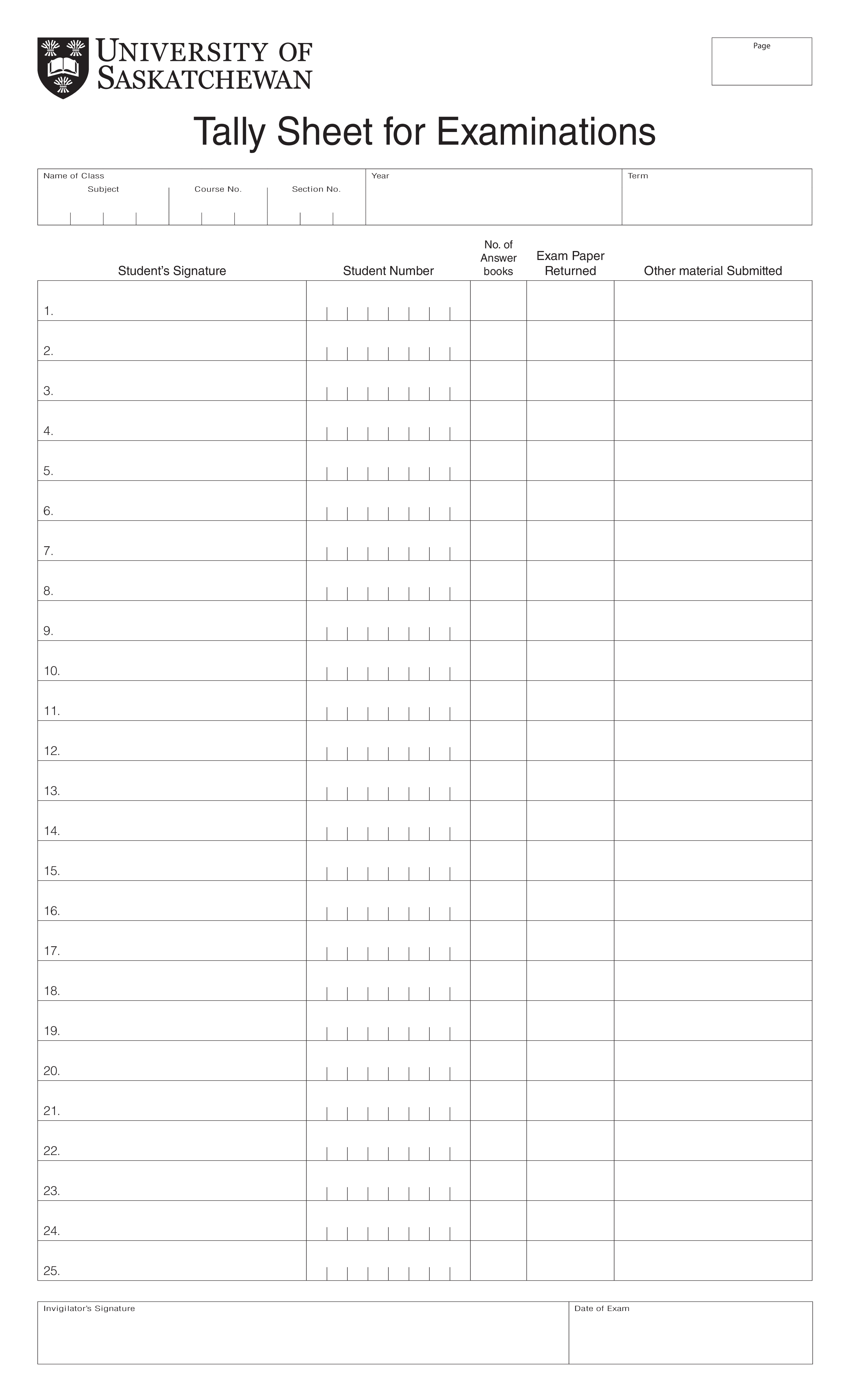 exam tally sheet Hauptschablonenbild