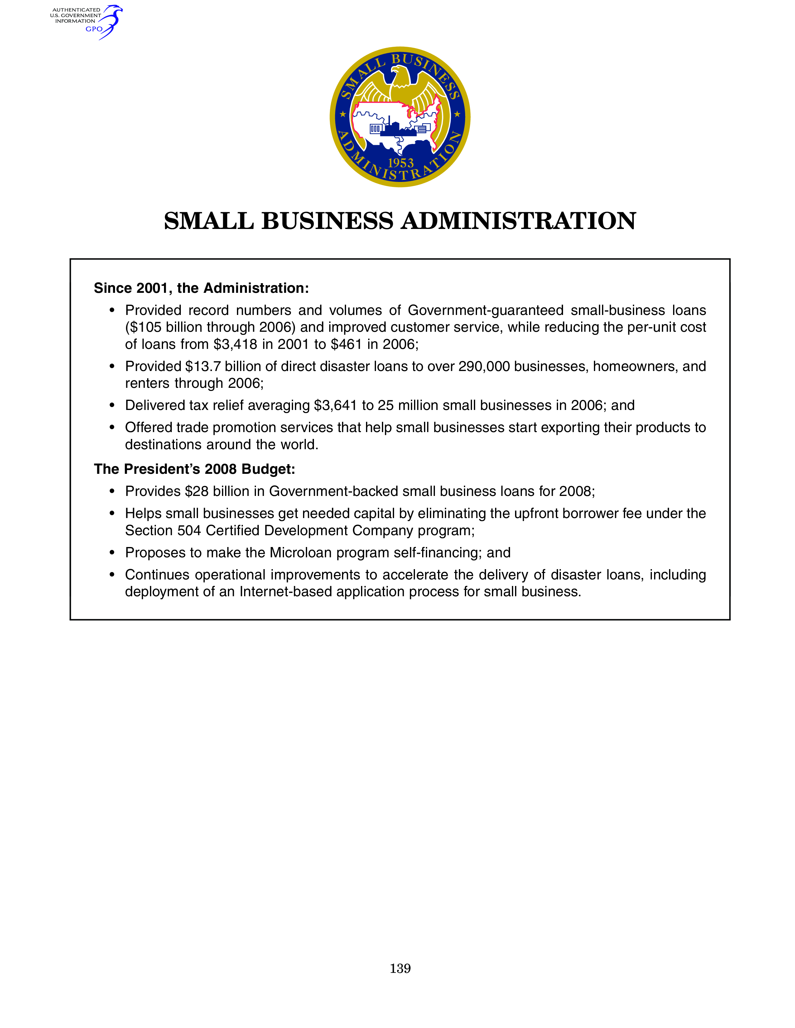 small business administration budget Hauptschablonenbild