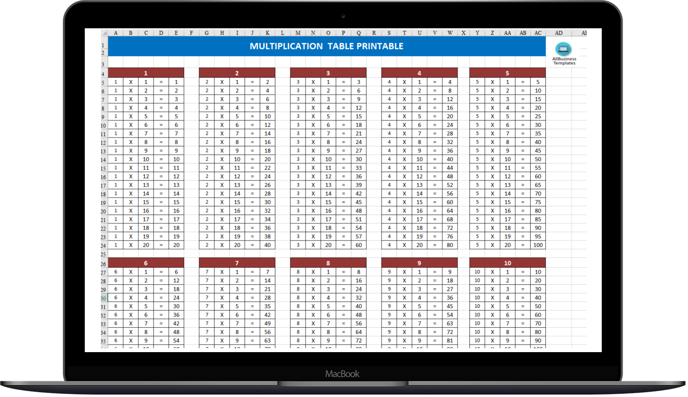 multiplication chart template