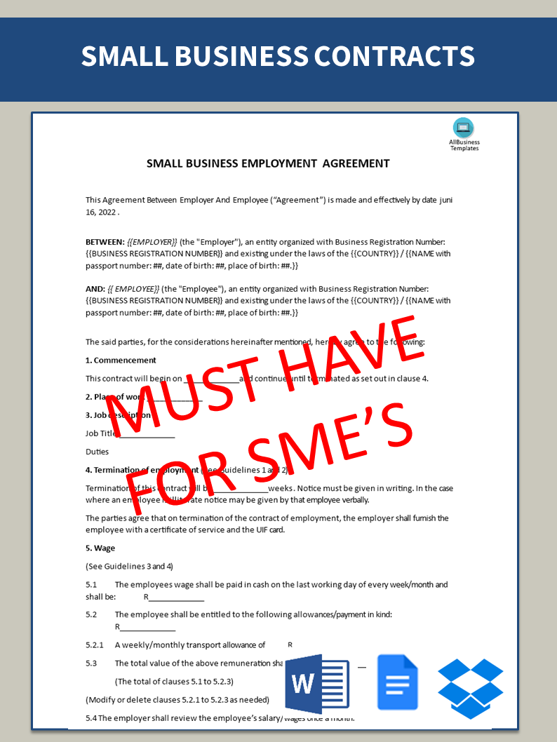 sample employment contract template