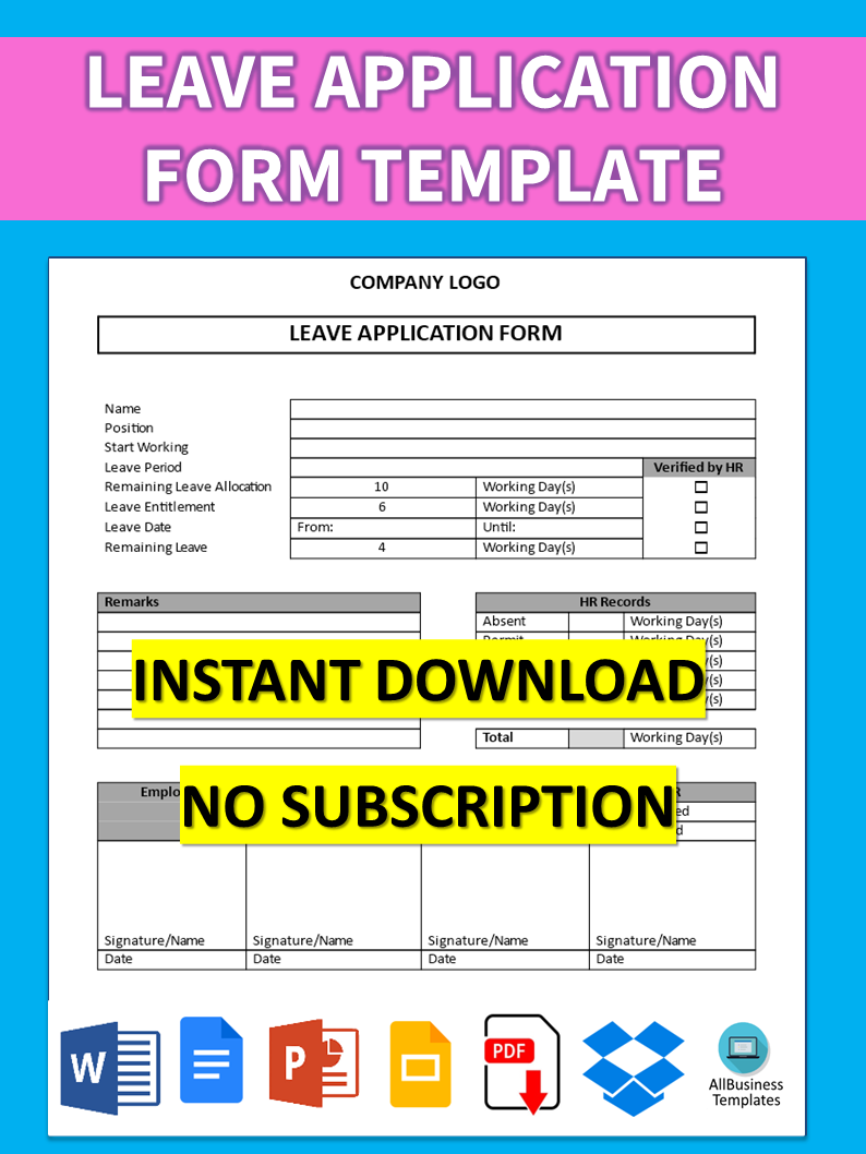 sample leave application form modèles