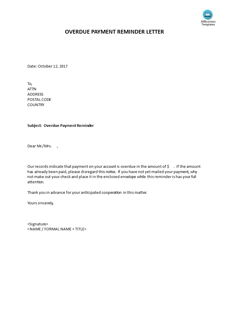 overdue payment reminder letter example voorbeeld afbeelding 