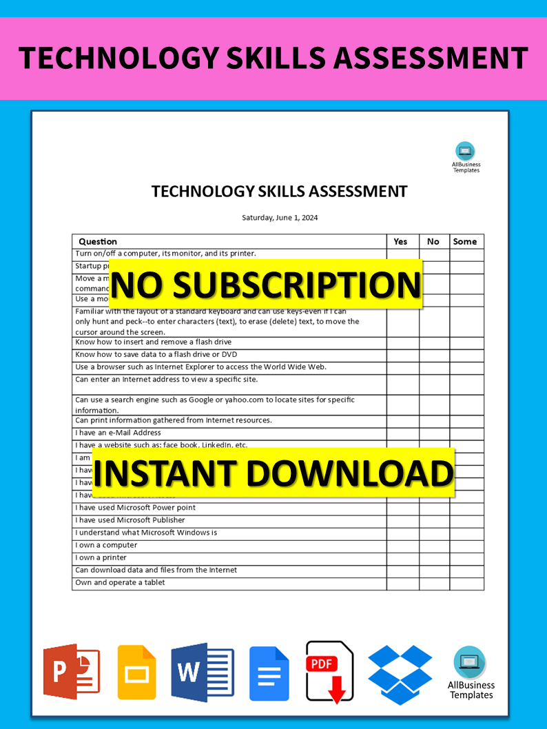 Technology Skills Assessment Templates at allbusinesstemplates com