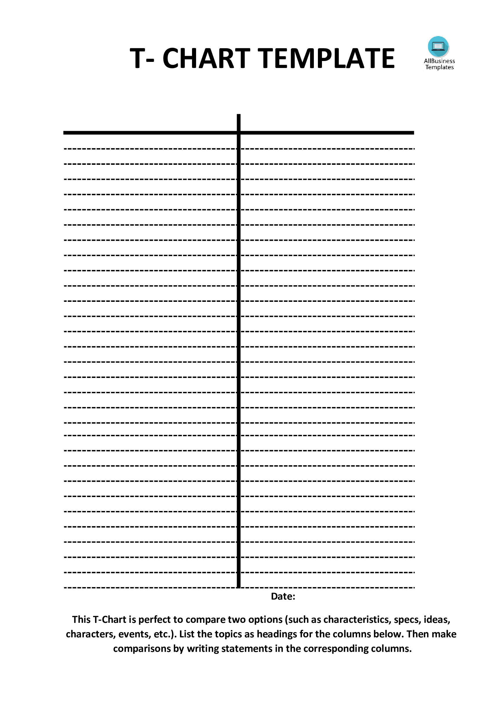 T Chart Template vertically positioned main image