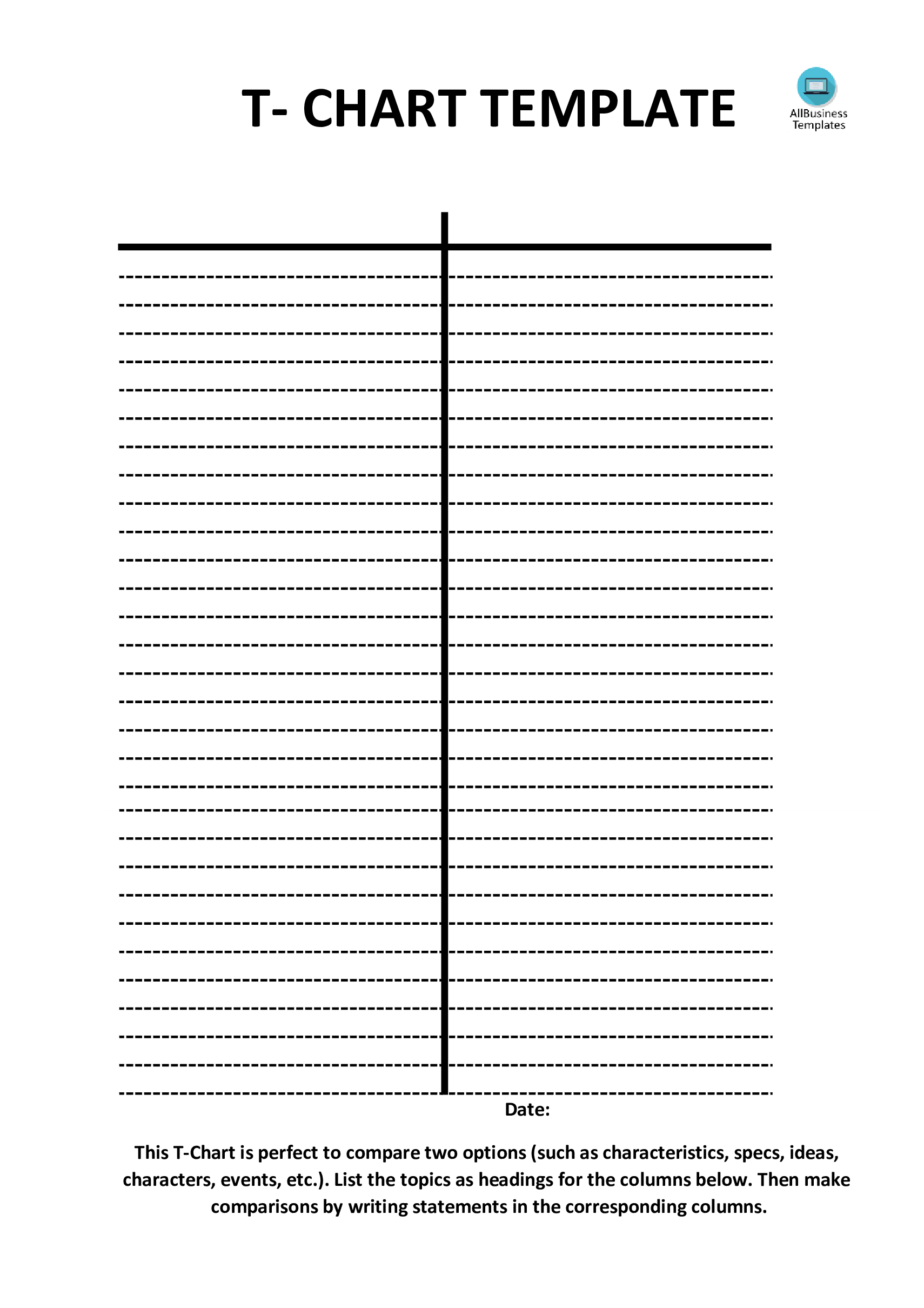 T Chart Template vertically positioned 模板