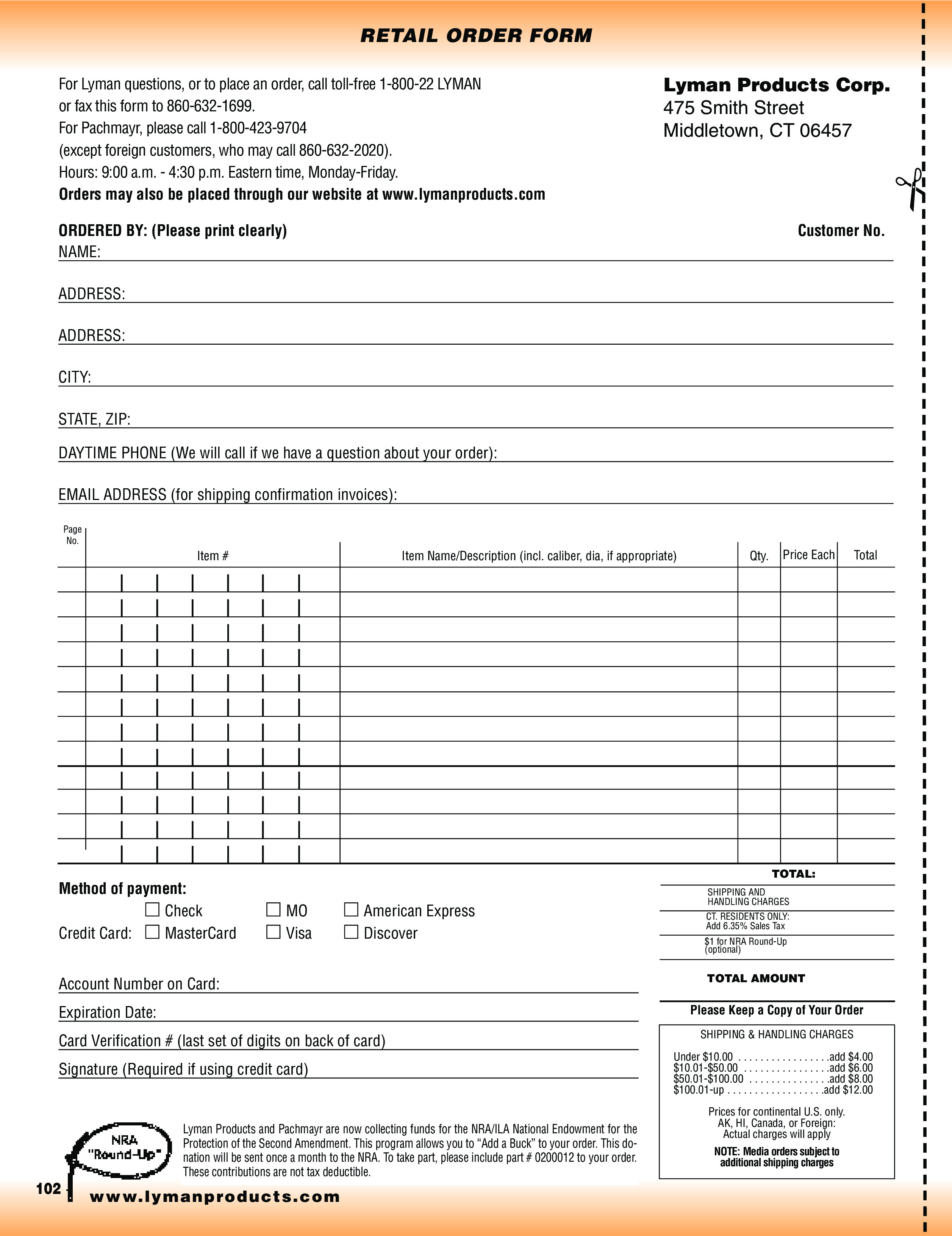 printable retail order form Hauptschablonenbild