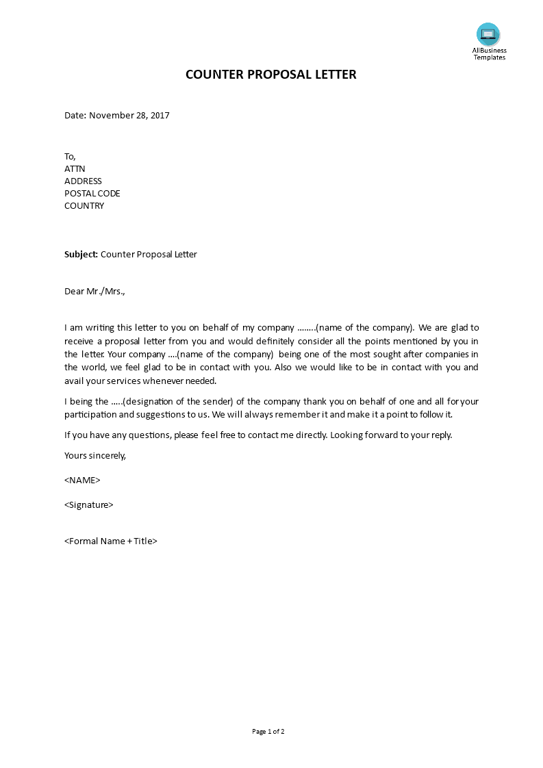 Counter Offer Letter Template